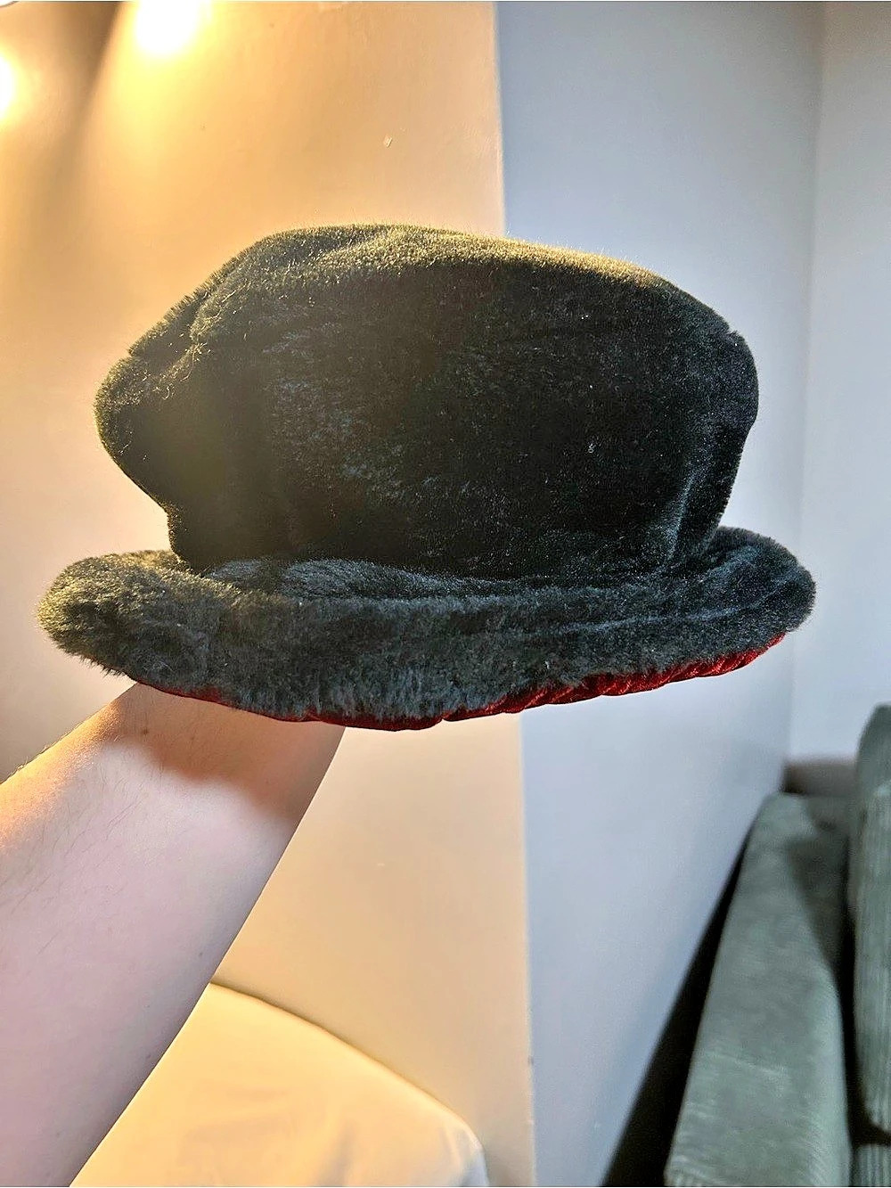 Bloomingdale's Faux Fur Hat in Black & Red